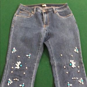 Straight leg rhinestone jeans
